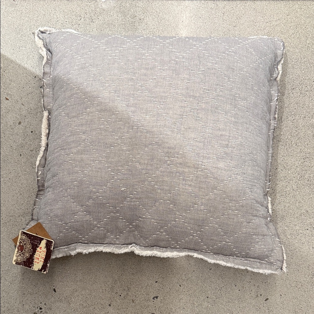 Neutral Quilted Square Throw Pillow - Light Gray